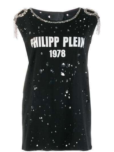 Philipp Plein декорированная футболка с эффектом потертости F19CWTK1583PTE003N