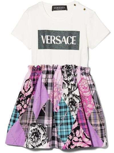 Versace Kids платье в технике пэчворк с логотипом