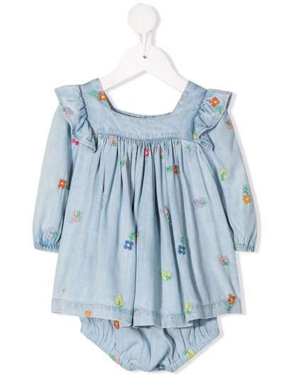 Stella McCartney Kids джинсовое платье с цветочной вышивкой
