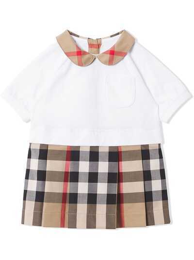 Burberry Kids платье с короткими рукавами и клетчатыми вставками