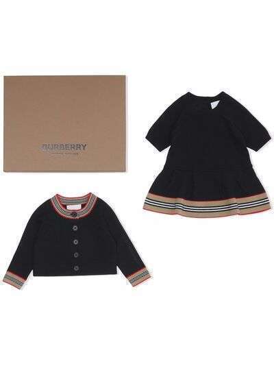Burberry Kids комплект из платья и кардигана в полоску Icon Stripe