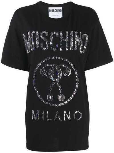 Moschino футболка с логотипом из кристаллов J07055440