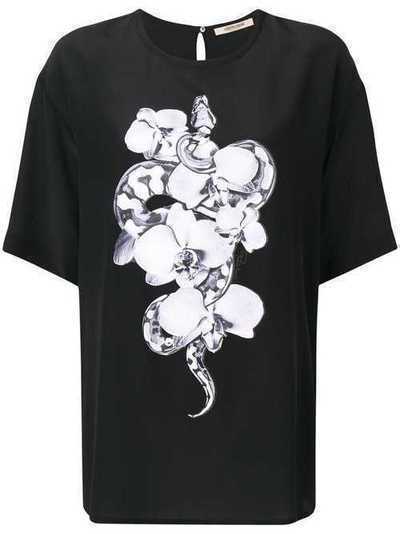 Roberto Cavalli футболка с круглым вырезом и принтом орхидей IQT644SY001