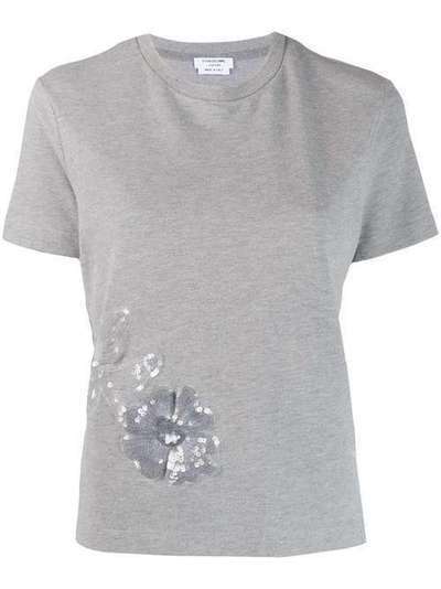 Thom Browne футболка с разрезами по бокам и цветочной вышивкой FJS054E00050