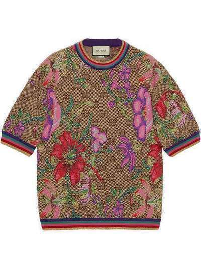 Gucci футболка с монограммой и цветочным принтом 606083XKA7F