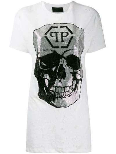 Philipp Plein футболка с эффектом потертости и декором Skull F19CWTK1532PTE003N