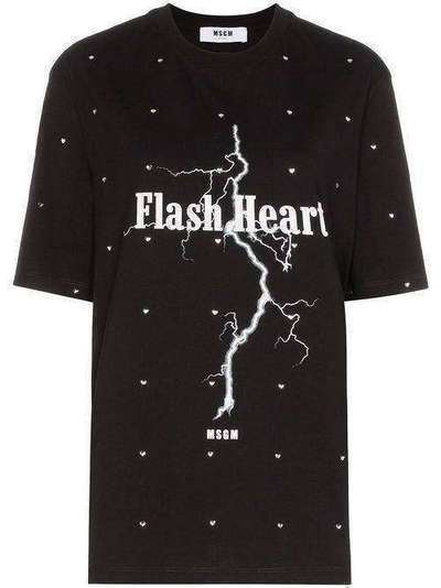MSGM футболка Flash Heart с кристаллами 2742MDM276195797