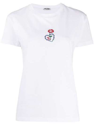 Miu Miu футболка с цветочной вышивкой MJN1801V6F