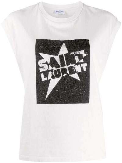 Saint Laurent футболка с принтом и логотипом 614275YBRU2