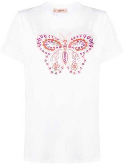 Twin-Set butterfly embroidered round neck T-shirt TT2170S12095