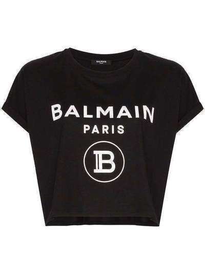 Balmain укороченная футболка с логотипом TF11357I381
