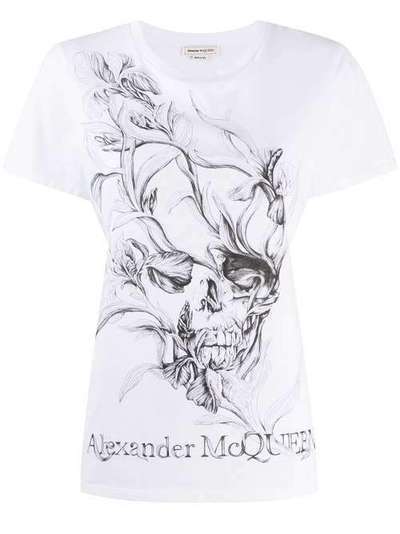 Alexander McQueen футболка с цветочным принтом Skull 634224QZABT