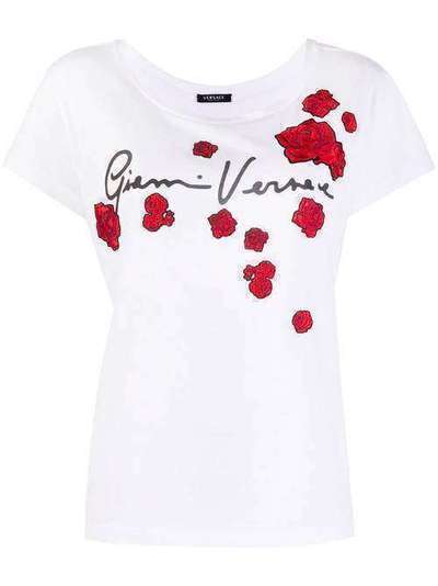 Versace футболка с цветочной аппликацией A87466A228806