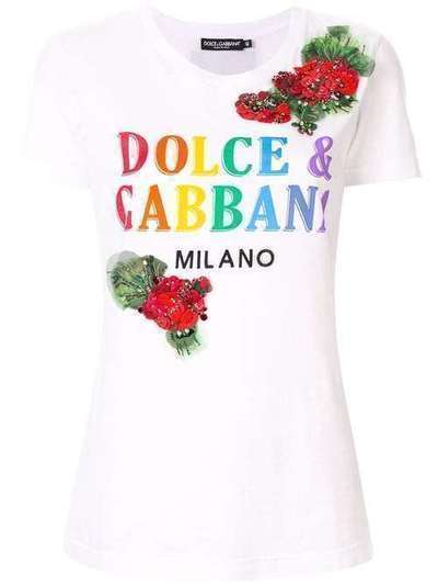 Dolce & Gabbana футболка с вышивкой и принтом F8H32ZG7SAX