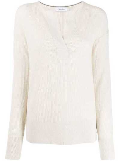Calvin Klein свитер с V-образным вырезом в рубчик K20K201320
