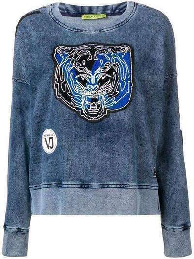 Versace Jeans Couture tiger patch applique washed sweatshirt B6HSA769ALA1F