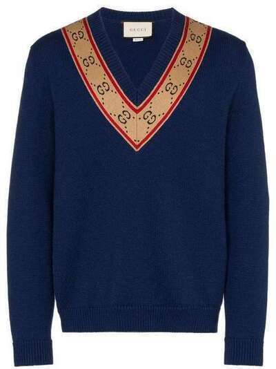 Gucci свитер с V-образным вырезом и логотипом GG 577089XKAUO