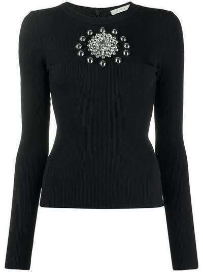 Christopher Kane джемпер в рубчик с кристаллами SS20TO1011RIBBEDJERSEYBLACK