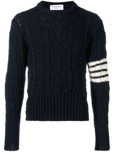 Thom Browne пуловер аранской вязки с 4 полосками MKA233A00278