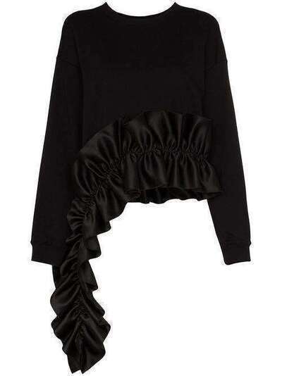 Christopher Kane свитер асимметричного кроя с оборками RE20SW346LOOPBACKSWEATSHIRTBLACK