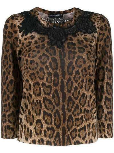 Dolce & Gabbana топ с леопардовым принтом и кружевом FX461TJAHGE