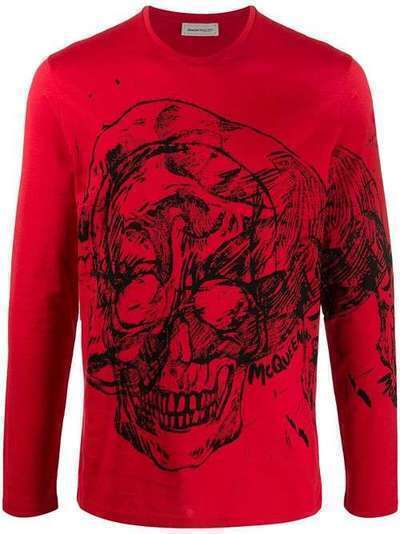 Alexander McQueen футболка Scribble Skull с длинными рукавами