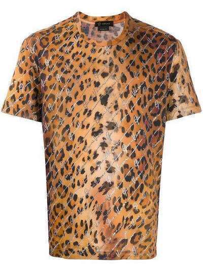 Versace декорированная футболка с леопардовым принтом A86001A233835