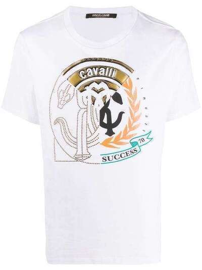 Roberto Cavalli футболка с принтом и заклепками KNR606JD060