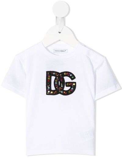 Dolce & Gabbana Kids футболка с логотипом из страз