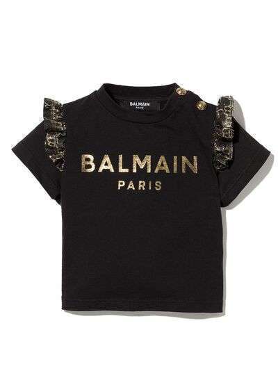 Balmain Kids футболка с оборками и логотипом