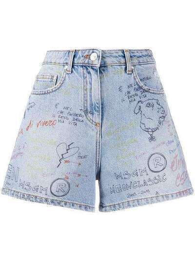 MSGM джинсовые шорты с принтом граффити 2842MDB145L207466