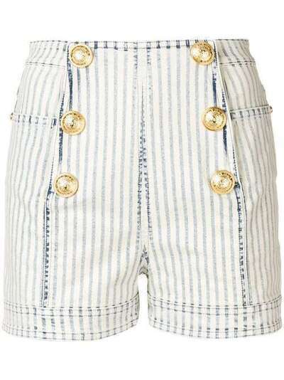 Balmain полосатые джинсовые шорты в стиле милитари RF15276D038
