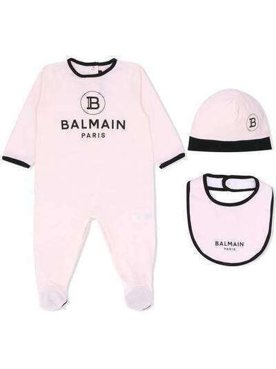 Balmain Kids комплект из комбинезона, нагрудника и шапки с логотипом 6M0850MB370