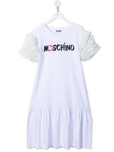 Moschino Kids платье с логотипом и оборками на рукавах