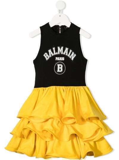 Balmain Kids платье с оборками и логотипом