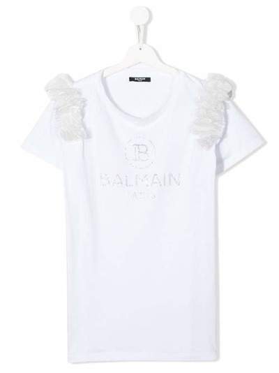 Balmain Kids футболка с короткими рукавами и декорированным логотипом 6M8051MA030