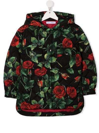 Dolce & Gabbana Kids пальто с капюшоном и цветочным принтом