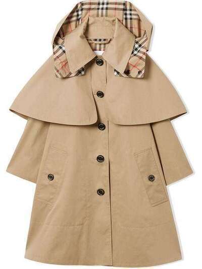 Burberry Kids твиловое пальто с кейпом 8011641