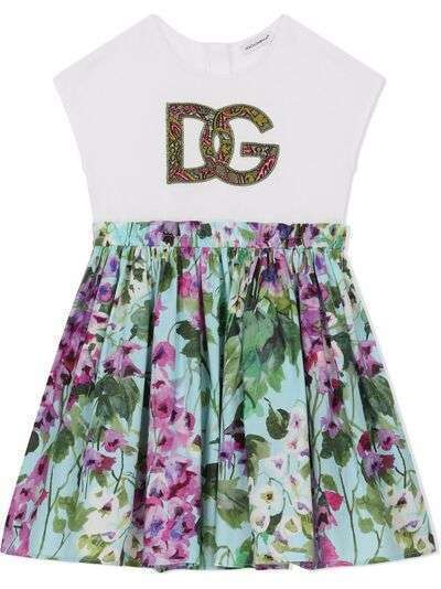 Dolce & Gabbana Kids платье с цветочным принтом и нашивкой-логотипом