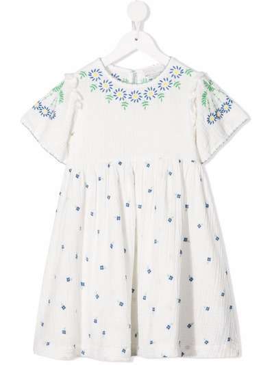 Stella McCartney Kids муслиновое платье с цветочной вышивкой