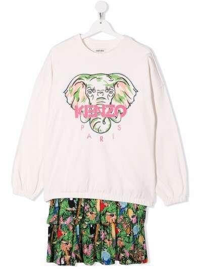 Kenzo Kids платье-толстовка с вышивкой Elephant