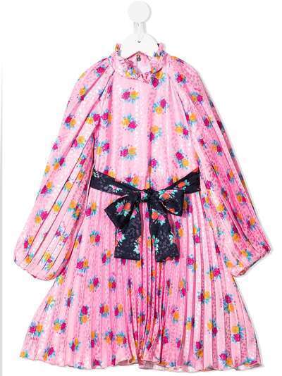 MSGM Kids плиссированное платье миди с цветочным принтом