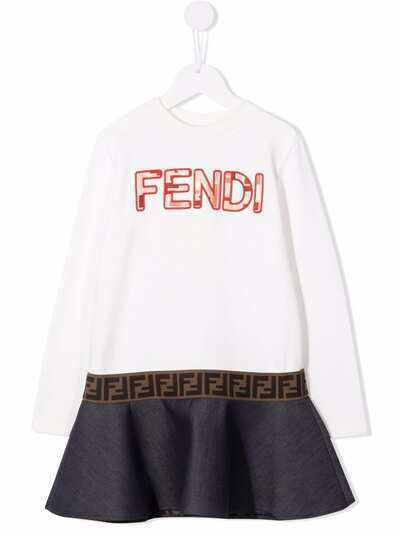 Fendi Kids платье с вышитым логотипом