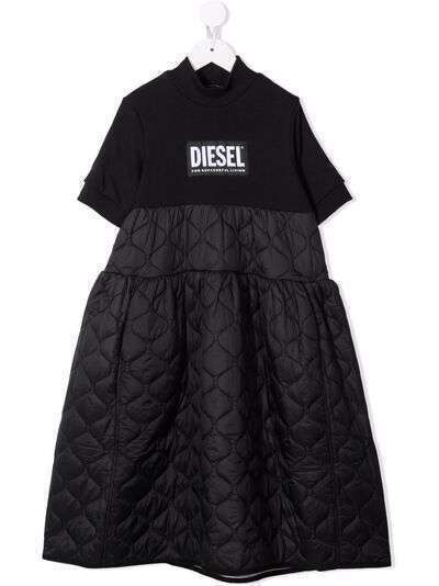 Diesel Kids платье-футболка со стеганой юбкой