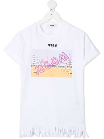 MSGM Kids платье-футболка с бахромой и логотипом