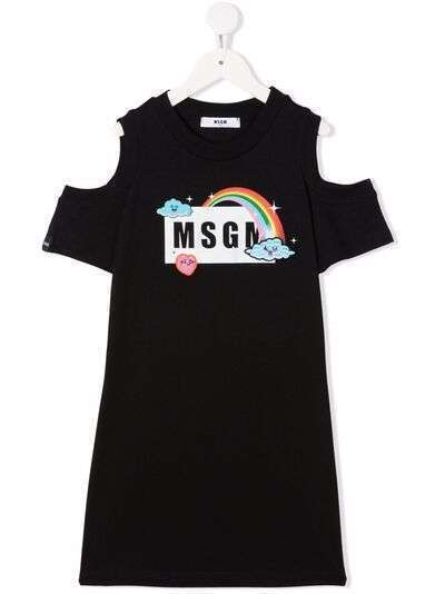 MSGM Kids платье-футболка с открытыми плечами и принтом