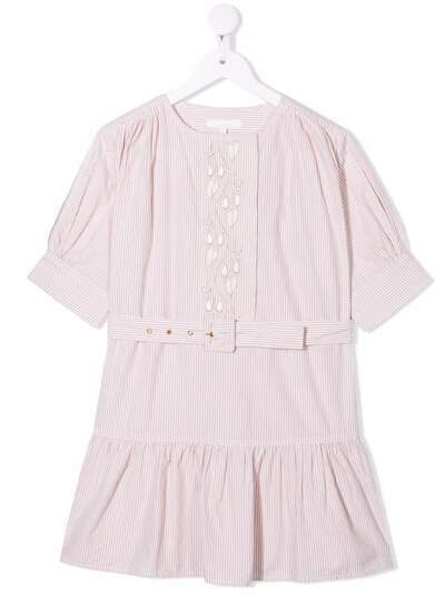 Chloé Kids платье с поясом и вышивкой