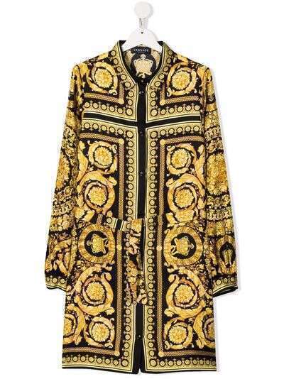 Versace Kids baroque-pattern print silk shirt dress