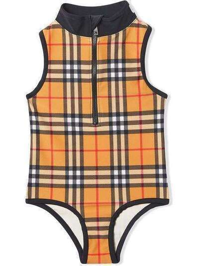 Burberry Kids слитный купальник в клетку Vintage Check с логотипом 8008776