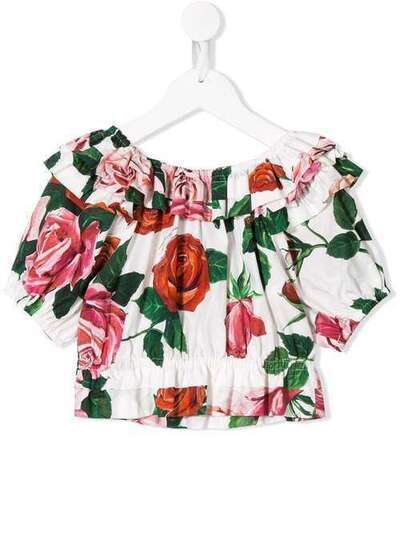 Dolce & Gabbana Kids блузка с принтом роз и оборками L53S90HS5C4